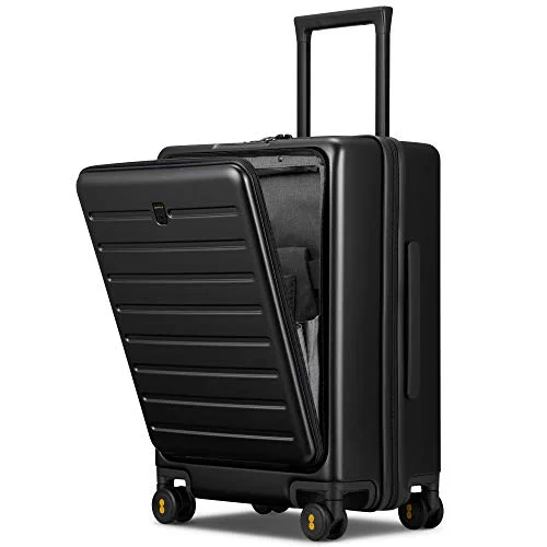 LEVEL8 Carry On Luggage, Road Runner 20-Inch Hardside Suitcase, Spinner Luggage with Front Pocket, Double TSA Locks - Black