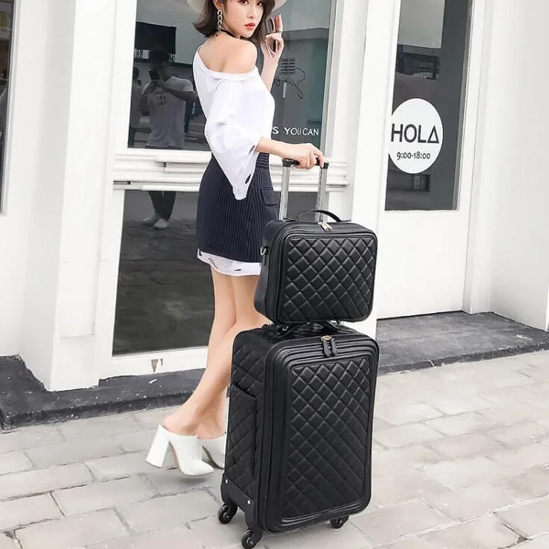 Luggage Sets,16/20/24 Inch Lady Carry-On Trolley Case,High-Quality Leather Suitcase,Retro