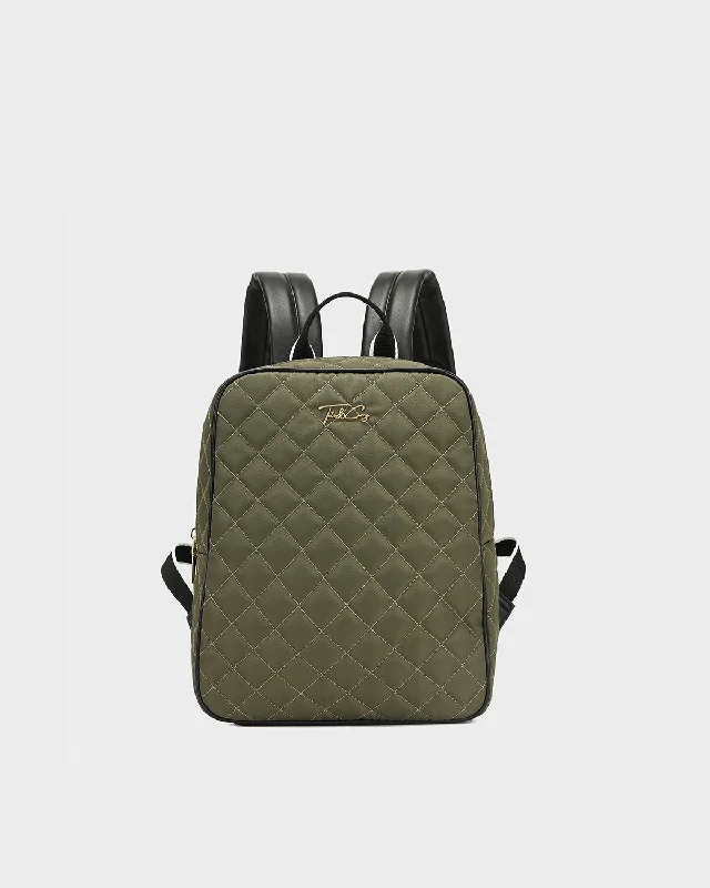 Diamond Stitch Backpack in Olive Green