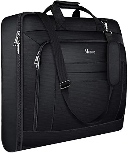 Garment Bags for Travel, Carry On Garment Bag for Business Trips with Shoulder Strap, Mancro Waterproof Foldable Luggage Hanging Suit Bags Gift for Men Women, 2 in 1 Suitcase for Coats, Suits (Black)