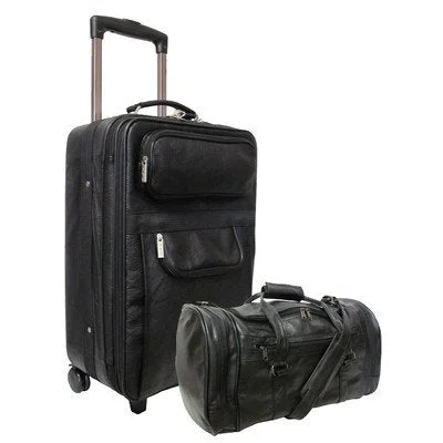 AmeriLeather Leather 2 Pc. Carry-On Set (Black)