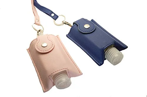 Hand Sanitizer Holder Keychain & Lanyard Carriers 60ml Flip Cap Reusable Empty Hand Sanitizer Bottles Portable Travel Size For Sanitizers Lotion Clips to Purse Travel Bag Diaper Bag (Blush & Navy)