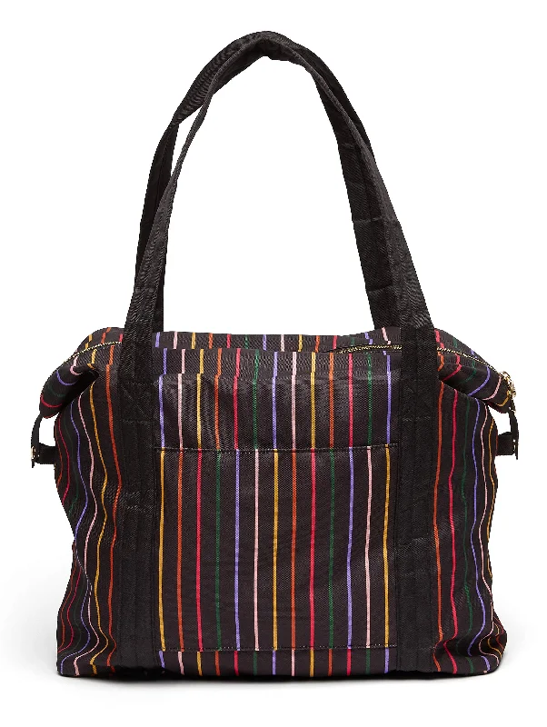 Ban.do Getaway Weekender Bag, Carry On Bag with Exterior Sleeve to Secure to Luggage, Disco Stripe