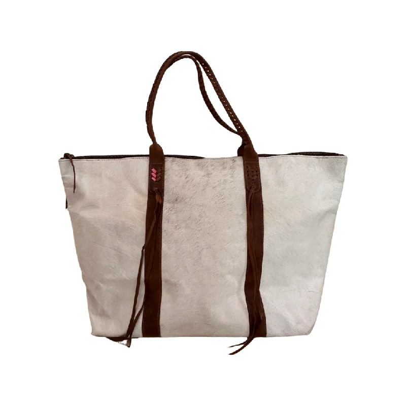 White and Brown Weekender Bag