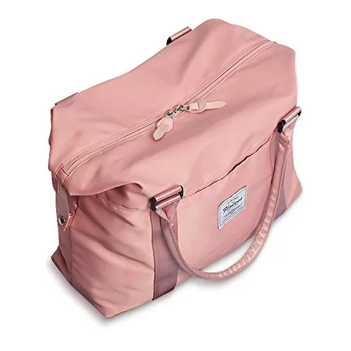 Womens travel bags, weekender carry on for women, sports Gym Bag, workout duffel bag, overnight shoulder Bag fit 15.6 inch Laptop Pink Large