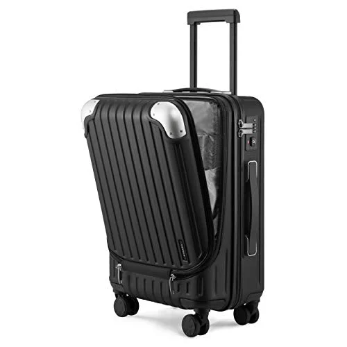 LEVEL8 Carry-On Luggage, Hardside Suitcase, 20” Lightweight ABS+PC Hardshell Spinner Trolley for Luggage with Built-In TSA Lock, 8 Spinner Wheels, Black, 20-Inch Carry-On