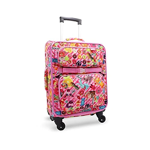 Bixbee Kids Luggage, Kids Luggage with Wheels for Girls & Boys with Telescoping Pullout Handle, Strap and Pockets- Lightweight Kids Suitcase & Carry On Bag for Airport, Travel, Overnight in Pink