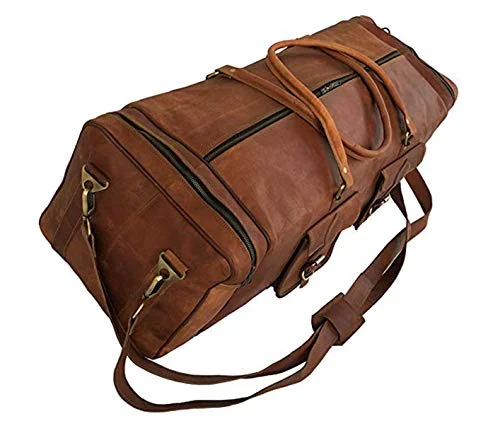 30" Inch Real Goat Vintage Leather Large Handmade Travel Luggage Bags in Square Big Large Brown bag Carry On (30 inch)