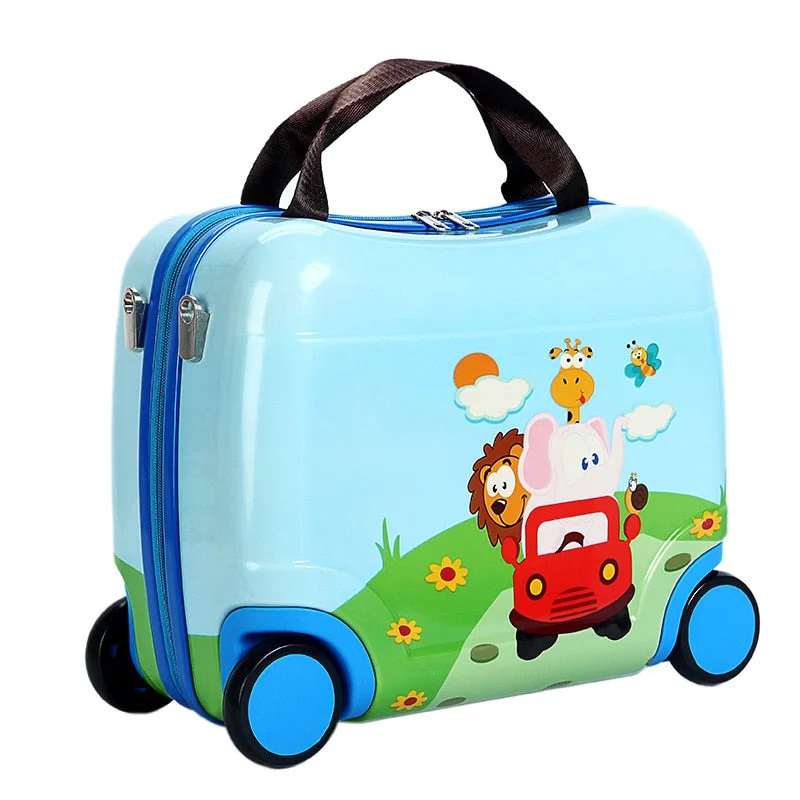 Kids Luggage Spinner Unisex Suitcase Multifunction Sitting Travel Luggage Set Cartoon Carry On