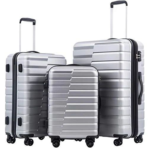 COOLIFE Luggage Expandable Suitcase PC+ABS 3 Piece Set with TSA Lock Spinner Carry on new fashion design (sliver, 3 piece set)