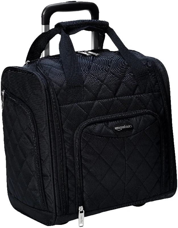 AmazonBasics Underseat Carry-On Rolling Travel Luggage Bag - Black Quilted