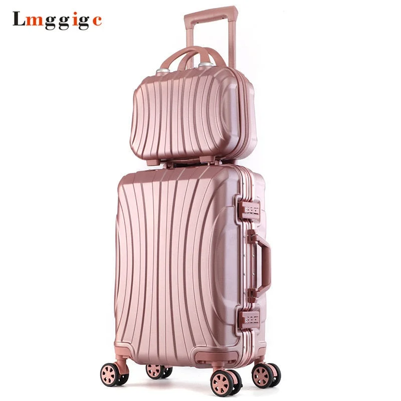 Aluminum Frame Luggage Bag Set,New Travel Suitcase With Spinner Rolling,Trolley Case Carry-On