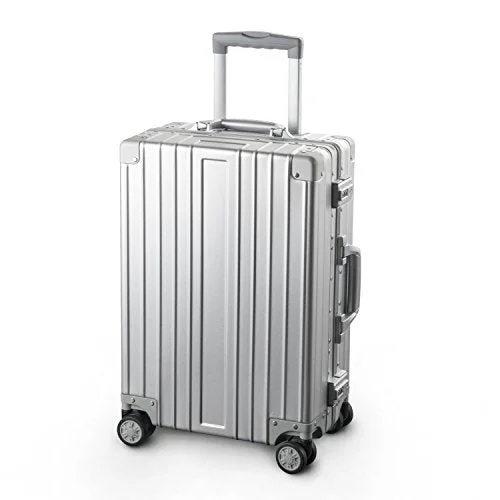 TRAVELKING All Aluminum Luggage Hard Shell Suitcase with Wheels Carry On Spinner Suitcase (Silver 20 Inch)