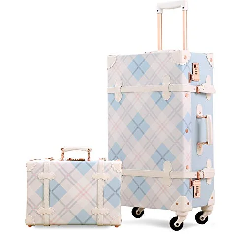 UNIWALKER Vintage Suitcase Set 20 inch Carry on Spinner Luggage with 12 inch Handbag for Women