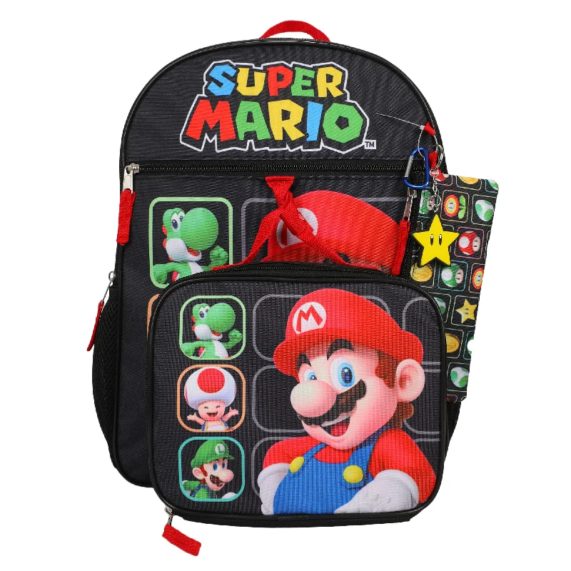 Super Mario Bros. Characters 5 Piece Kids 16" Backpack Set