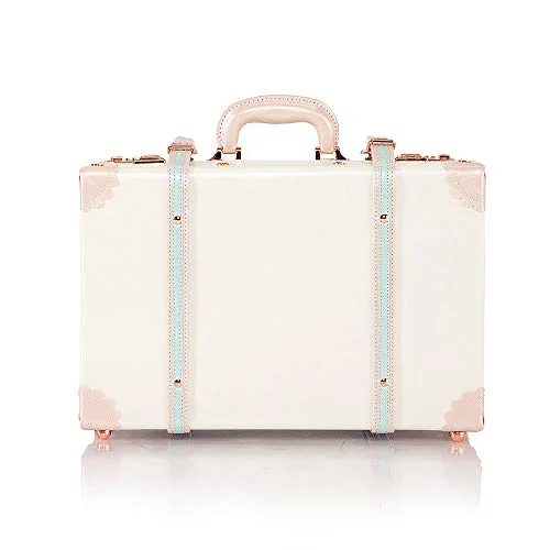 COTRUNKAGE Large 18" Carry On Suitcase Cute Pu Leather Overnight Vintage Trunk Luggage Bag for Women (18", Cream White)